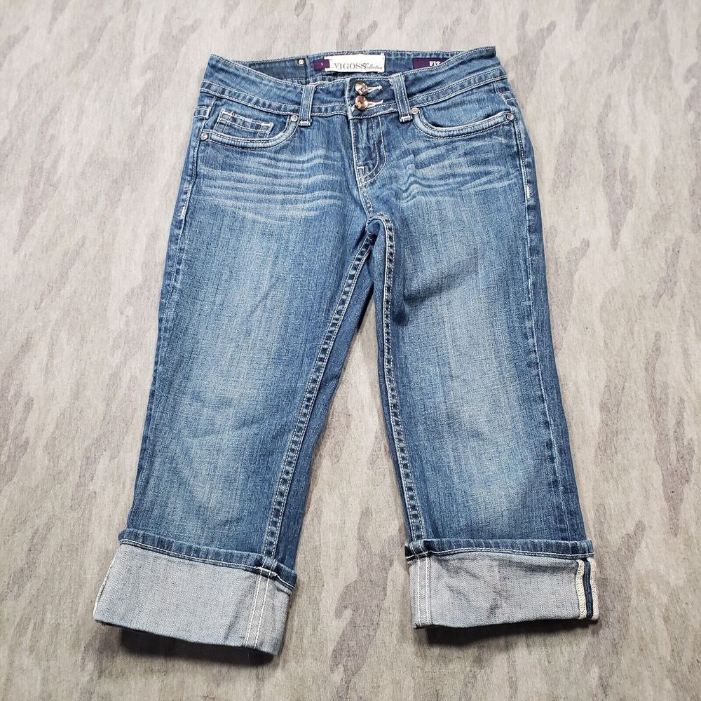 Vigoss Jeans Womens 1 Blue‎ Capri Low Rise Medium Wash Denim Stretch
